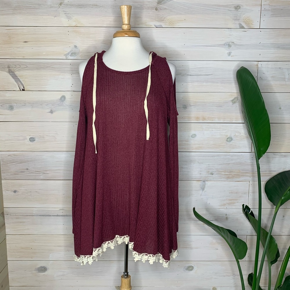 Burgundy Cold Shoulder with Crochet Size Medium